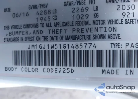 2016 Mazda Mazda6 I Grand Touring z USA, uszkodzony, nr VIN JM1GJ1W51G1485774